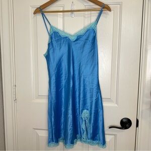 Y2K Victoria’s Secret Blue Teal Two Toned Lace Cami Slip Dress Sz M Fairy Glam
